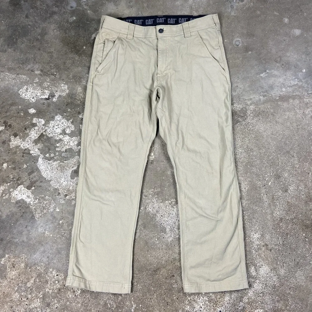 CAT Carpenter Canvas Pants Size 34x29 Beige Khaki Straight Fit‎ Utility Workwear
